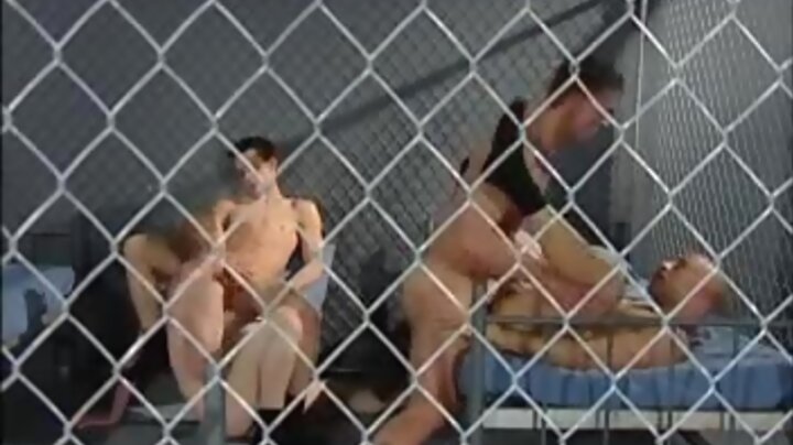 Gay fuck fest in the cage