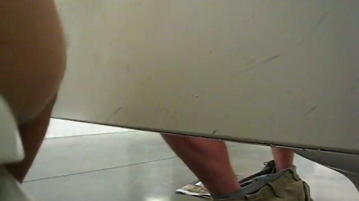 Real Public Toilet Under the stall Cock jacking with CUM